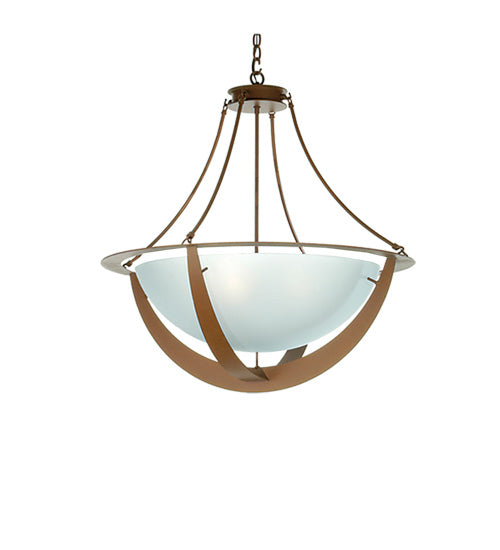 Meyda Lighting Saturn 31" 4-Light Rust Inverted Pendant Light With Contrail Mist Shade Glass