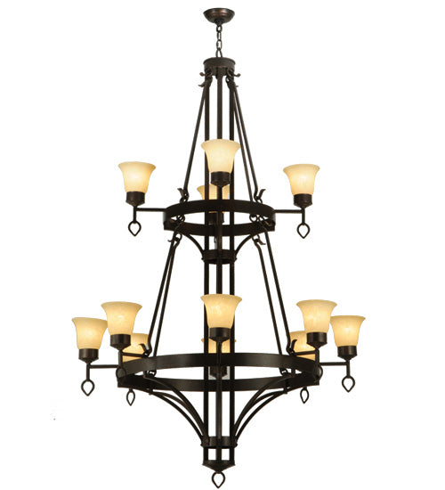 Meyda Lighting Savino 46" 12-Light 2-Tier Gilded Tobacco Chandelier With Beige Scavo Shade Glass