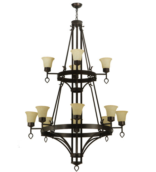 Meyda Lighting Savino 46" 12-Light 2-Tier Gilded Tobacco Chandelier With Beige Scavo Shade Glass