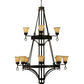 Meyda Lighting Savino 46" 12-Light 2-Tier Gilded Tobacco Chandelier With Beige Scavo Shade Glass