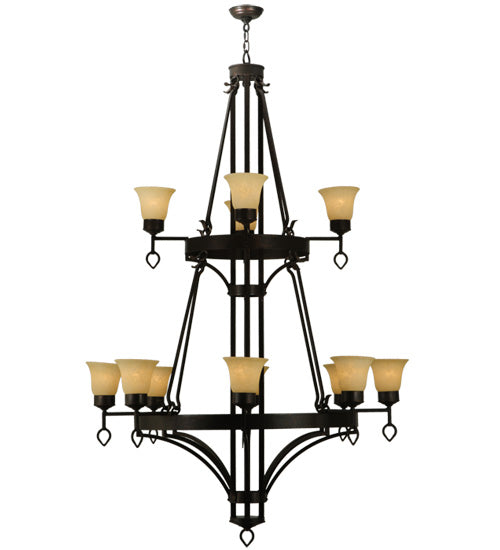 Meyda Lighting Savino 46" 12-Light 2-Tier Gilded Tobacco Chandelier With Beige Scavo Shade Glass