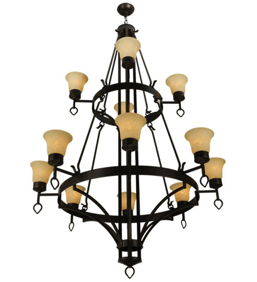 Meyda Lighting Savino 46" 12-Light 2-Tier Gilded Tobacco Chandelier With Beige Scavo Shade Glass