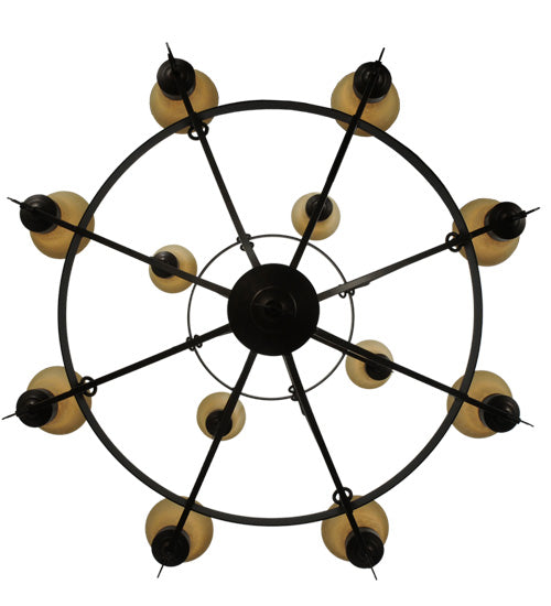 Meyda Lighting Savino 46" 12-Light 2-Tier Gilded Tobacco Chandelier With Beige Scavo Shade Glass