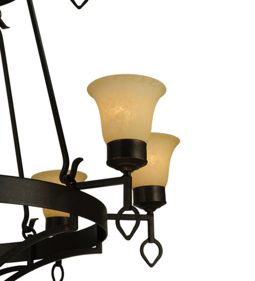 Meyda Lighting Savino 46" 12-Light 2-Tier Gilded Tobacco Chandelier With Beige Scavo Shade Glass