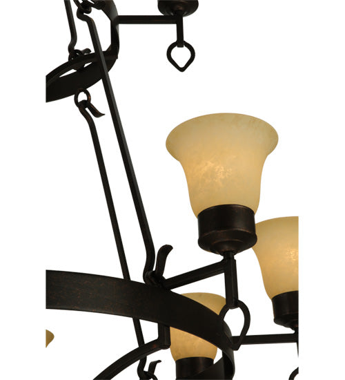 Meyda Lighting Savino 46" 12-Light 2-Tier Gilded Tobacco Chandelier With Beige Scavo Shade Glass