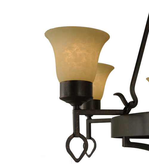 Meyda Lighting Savino 46" 12-Light 2-Tier Gilded Tobacco Chandelier With Beige Scavo Shade Glass
