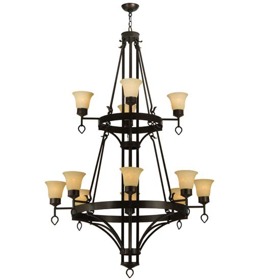 Meyda Lighting Savino 46" 12-Light 2-Tier Gilded Tobacco Chandelier With Beige Scavo Shade Glass