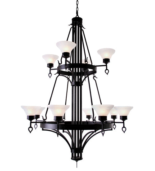 Meyda Lighting Savino 48" 12-Light 2-Tier Chestnut Chandelier With White Opal Shade Glass