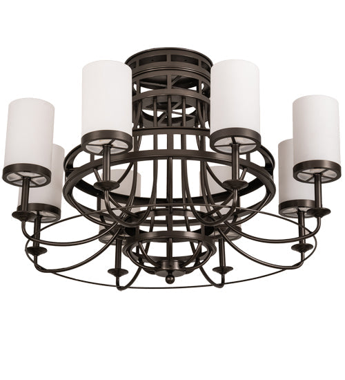 Meyda Lighting Saxony 189538 46" 8-Light Oil Rubbed Bronze Chandelier With White Statuario Idalight Shade Glass