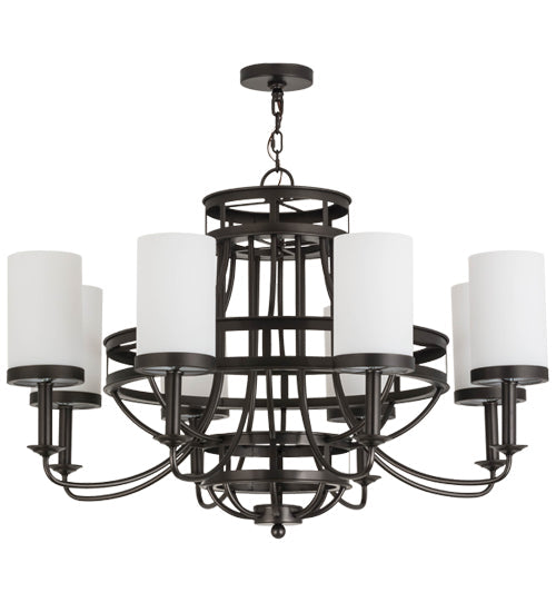 Meyda Lighting Saxony 46" 8-Light Oil Rubbed Bronze Chandelier With White Statuario Idalight Shade Glass