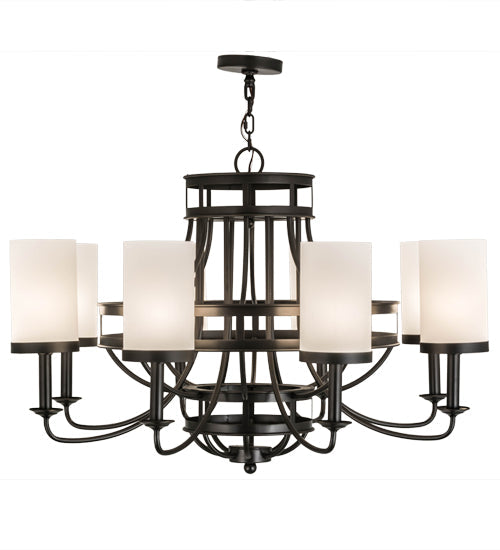 Meyda Lighting Saxony 46" 8-Light Oil Rubbed Bronze Chandelier With White Statuario Idalight Shade Glass