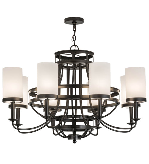 Meyda Lighting Saxony 46" 8-Light Oil Rubbed Bronze Chandelier With White Statuario Idalight Shade Glass