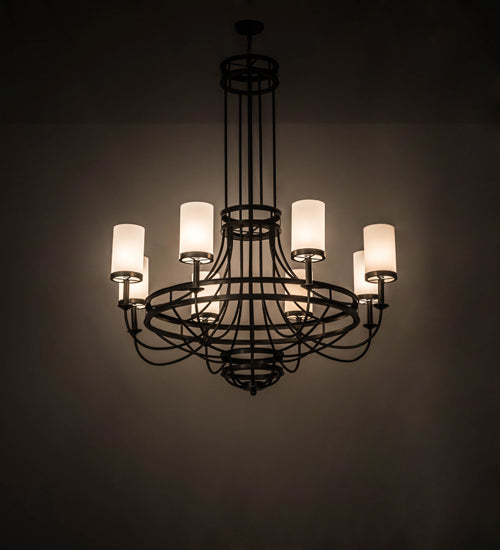 Meyda Lighting Saxony 60" 8-Light Exterior Oil Rubbed Bronze Chandelier With White Statuario Idalight Shade Glass