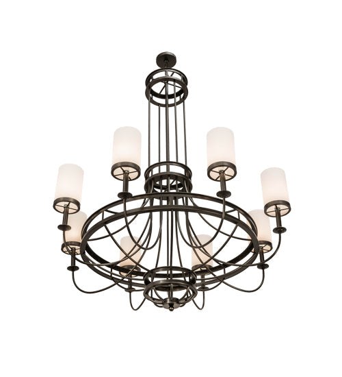 Meyda Lighting Saxony 60" 8-Light Exterior Oil Rubbed Bronze Chandelier With White Statuario Idalight Shade Glass