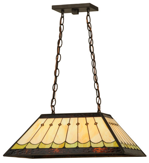 Meyda Lighting Scallop 21" 2-Light Timeless Bronze Diamond Mission Island Pendant Light With Multi-Colored Shade Glass