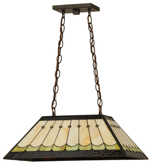 Meyda Lighting Scallop 21" 2-Light Timeless Bronze Diamond Mission Island Pendant Light With Multi-Colored Shade Glass