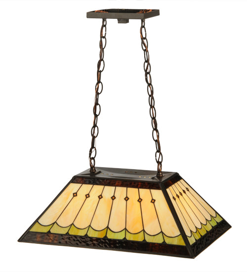 Meyda Lighting Scallop 21" 2-Light Timeless Bronze Diamond Mission Island Pendant Light With Multi-Colored Shade Glass
