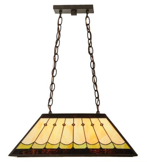 Meyda Lighting Scallop 21" 2-Light Timeless Bronze Diamond Mission Island Pendant Light With Multi-Colored Shade Glass