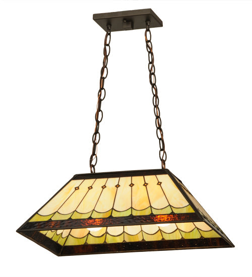 Meyda Lighting Scallop 21" 2-Light Timeless Bronze Diamond Mission Island Pendant Light With Multi-Colored Shade Glass