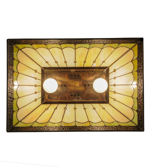 Meyda Lighting Scallop 21" 2-Light Timeless Bronze Diamond Mission Island Pendant Light With Multi-Colored Shade Glass