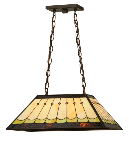 Meyda Lighting Scallop 21" 2-Light Timeless Bronze Diamond Mission Island Pendant Light With Multi-Colored Shade Glass