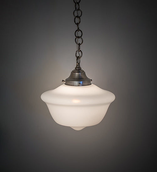 Meyda Lighting Schoolhouse 12" Antique Brass Revival Pendant Light With White Shade Glass