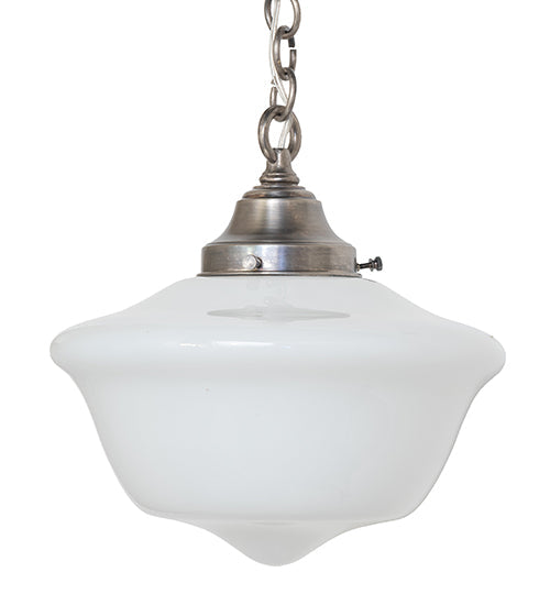 Meyda Lighting Schoolhouse 12" Antique Brass Revival Pendant Light With White Shade Glass