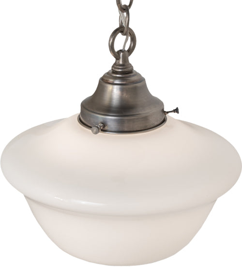 Meyda Lighting Schoolhouse 12" Antique Brass Revival Pendant Light With White Shade Glass