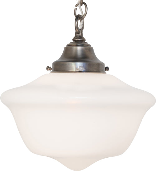 Meyda Lighting Schoolhouse 12" Antique Brass Revival Pendant Light With White Shade Glass