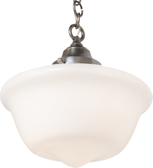 Meyda Lighting Schoolhouse 12" Antique Brass Revival Pendant Light With White Shade Glass