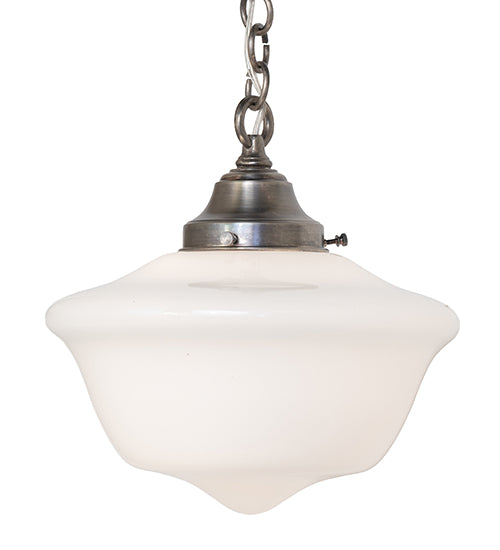 Meyda Lighting Schoolhouse 12" Antique Brass Revival Pendant Light With White Shade Glass