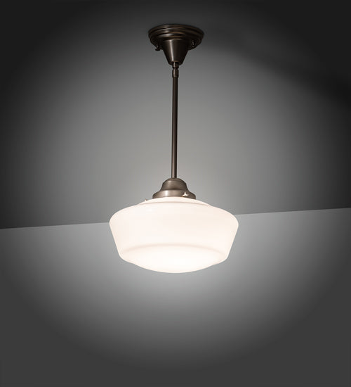 Meyda Lighting Schoolhouse 12" Brushed Nickel Mini Pendant Light With White Opal Traditional Globe Shade Glass