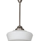 Meyda Lighting Schoolhouse 12" Brushed Nickel Mini Pendant Light With White Opal Traditional Globe Shade Glass