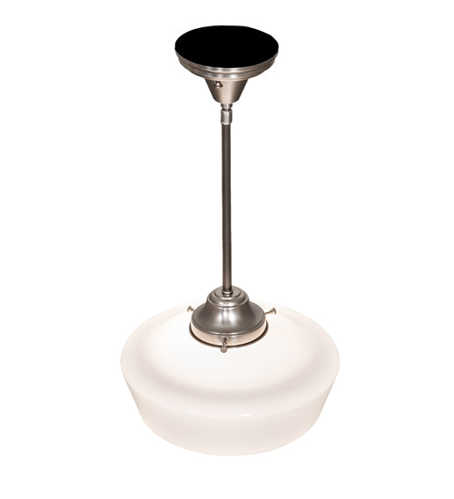 Meyda Lighting Schoolhouse 12" Brushed Nickel Mini Pendant Light With White Opal Traditional Globe Shade Glass