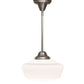 Meyda Lighting Schoolhouse 12" Brushed Nickel Mini Pendant Light With White Opal Traditional Globe Shade Glass