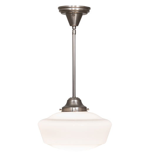 Meyda Lighting Schoolhouse 12" Brushed Nickel Mini Pendant Light With White Opal Traditional Globe Shade Glass