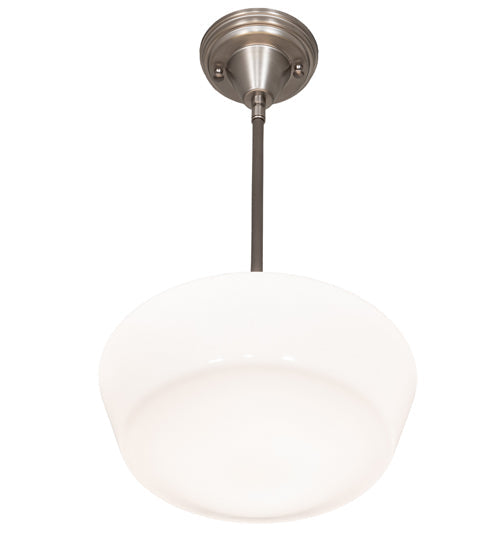 Meyda Lighting Schoolhouse 12" Brushed Nickel Mini Pendant Light With White Opal Traditional Globe Shade Glass