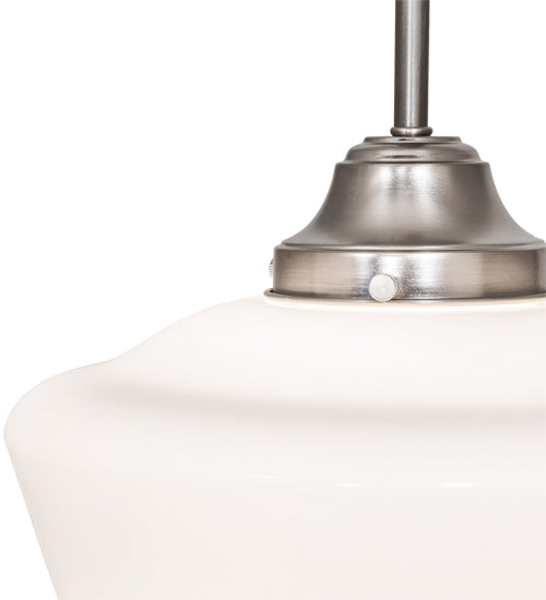 Meyda Lighting Schoolhouse 12" Brushed Nickel Mini Pendant Light With White Opal Traditional Globe Shade Glass
