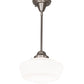 Meyda Lighting Schoolhouse 12" Brushed Nickel Mini Pendant Light With White Opal Traditional Globe Shade Glass