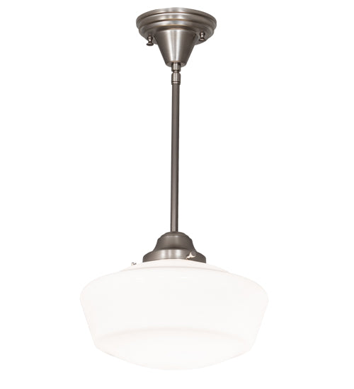 Meyda Lighting Schoolhouse 12" Brushed Nickel Mini Pendant Light With White Opal Traditional Globe Shade Glass