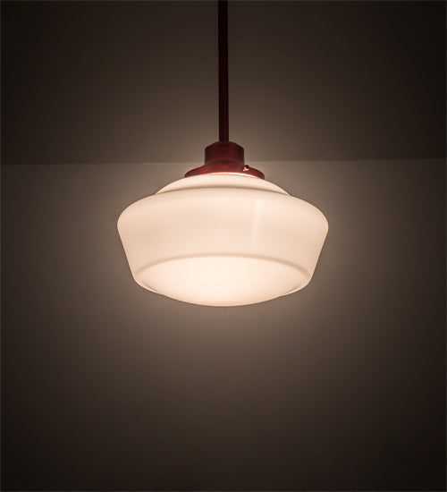 Meyda Lighting Schoolhouse 16" Candy Red Pendant Light With White Opal Shade Glass