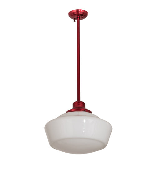 Meyda Lighting Schoolhouse 16" Candy Red Pendant Light With White Opal Shade Glass