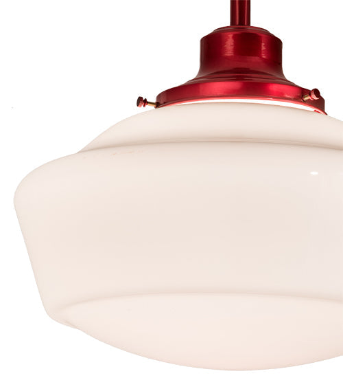 Meyda Lighting Schoolhouse 16" Candy Red Pendant Light With White Opal Shade Glass