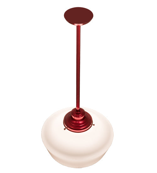 Meyda Lighting Schoolhouse 16" Candy Red Pendant Light With White Opal Shade Glass