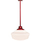 Meyda Lighting Schoolhouse 16" Candy Red Pendant Light With White Opal Shade Glass