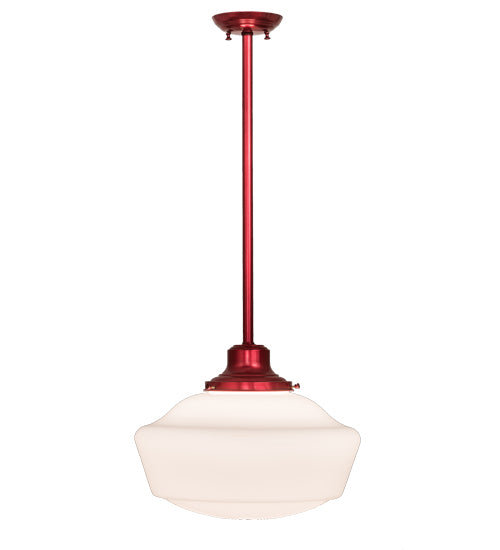 Meyda Lighting Schoolhouse 16" Candy Red Pendant Light With White Opal Shade Glass