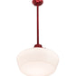 Meyda Lighting Schoolhouse 16" Candy Red Pendant Light With White Opal Shade Glass