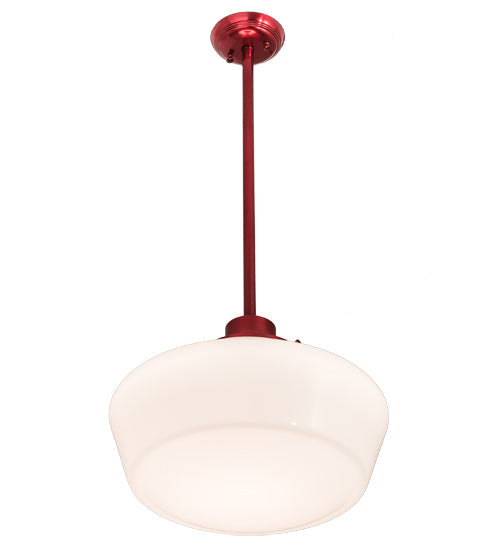 Meyda Lighting Schoolhouse 16" Candy Red Pendant Light With White Opal Shade Glass