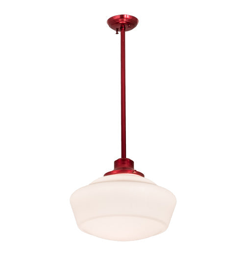 Meyda Lighting Schoolhouse 16" Candy Red Pendant Light With White Opal Shade Glass