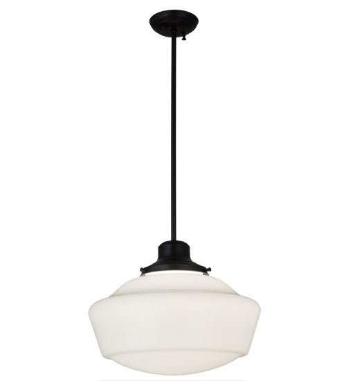 Meyda Lighting Schoolhouse 16" Craftsman Brown Pendant Light With White Opal Shade Glass